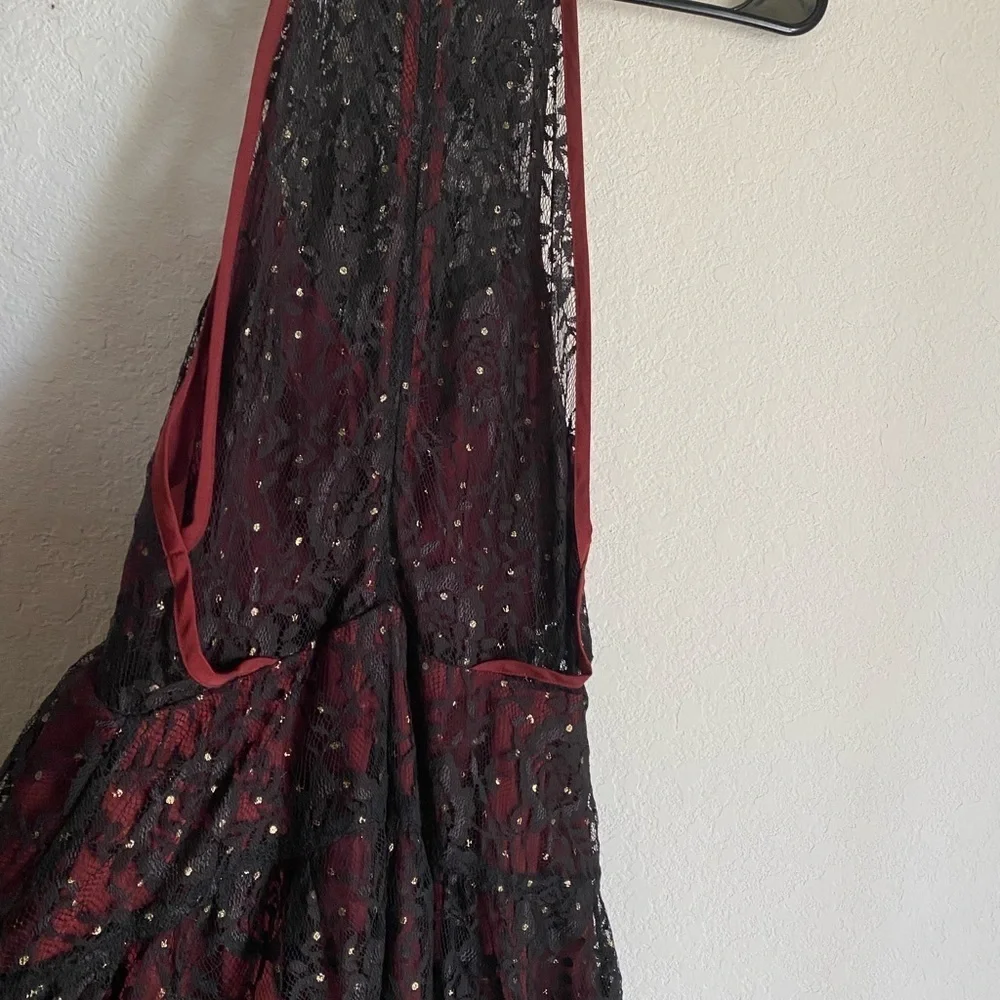 Free People Wish Upon A Star Black Burgundy Lace Halter Coquette Vampy Dress 2